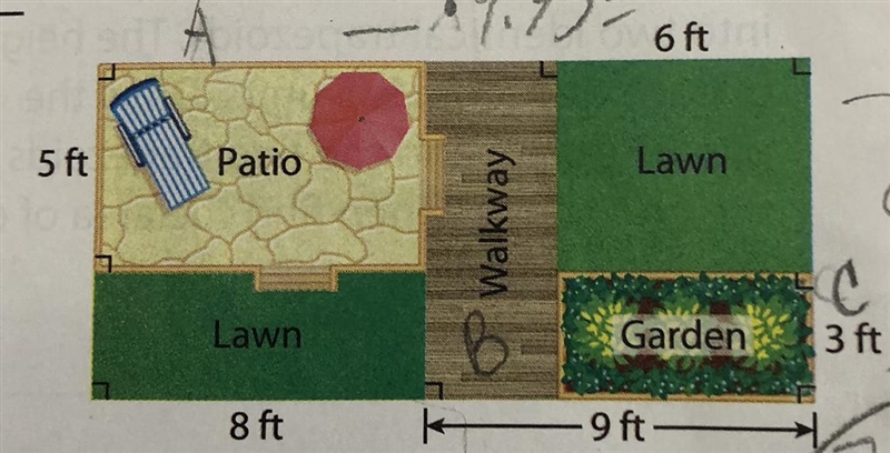 About what percent of the total area of Hal’s backyard is the area taken up by the-example-1