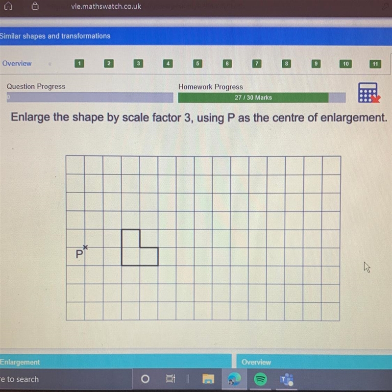 Enlarge the shape by scale factor 3, using P as the centre of enlargement.-example-1