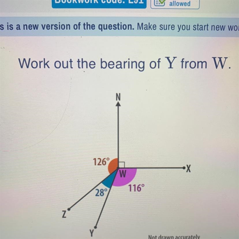 Work out the bearing of Y from W. (Not drawn accurately)-example-1