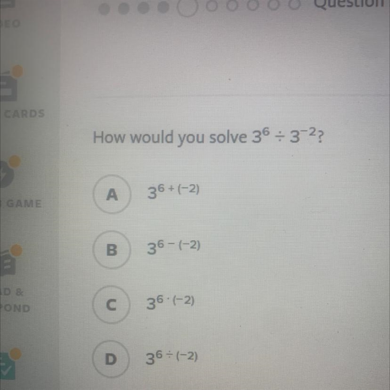 How would you solve 3 little 6 divided by 3 little -2-example-1