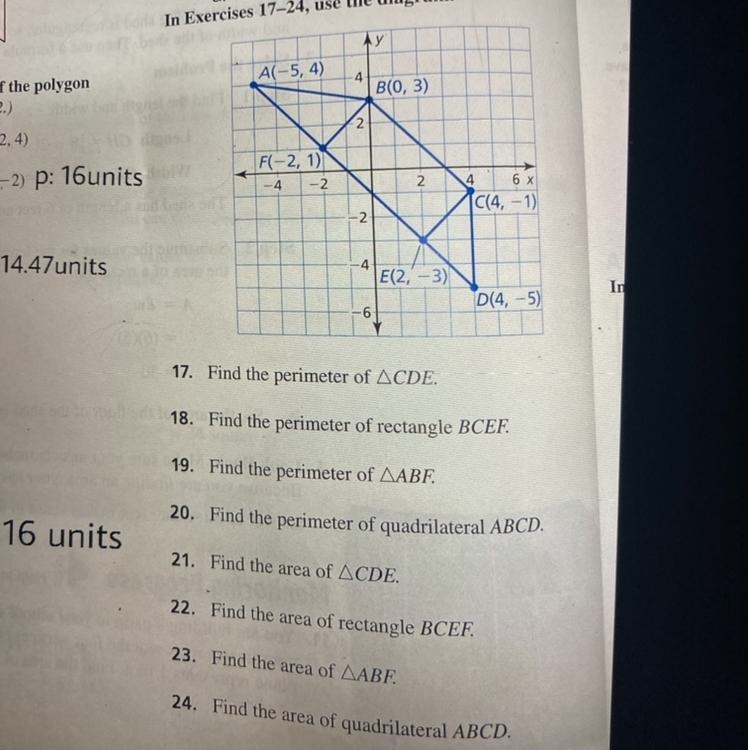 Find the perimeter of rectangle BCEF. (0,3) (4,-1) (2,-3) (-2,1)-example-1