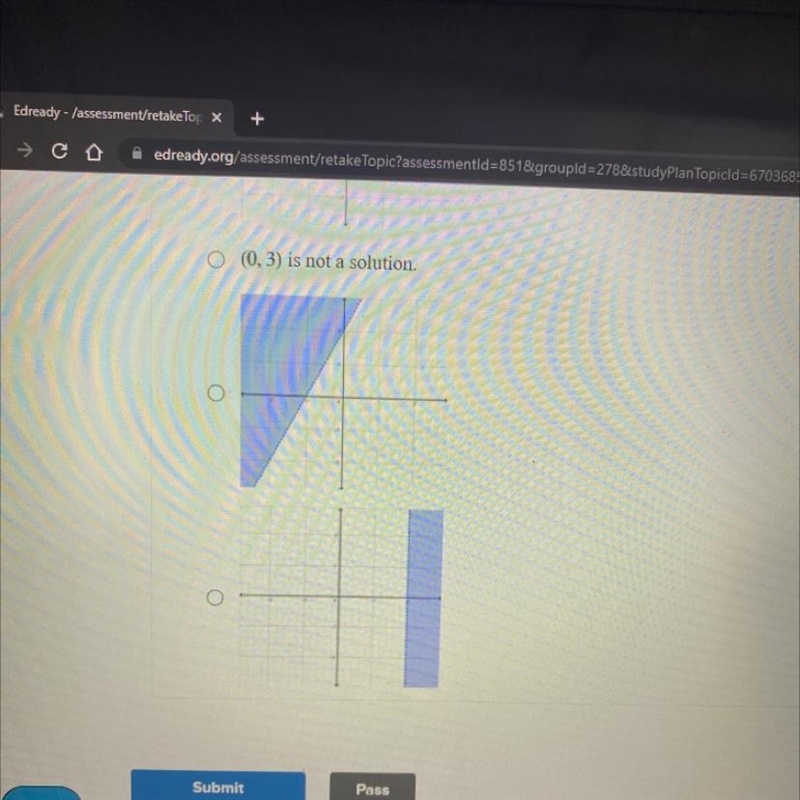 Determine if (0, 3) is a solution to y > 2. If so, graph the inequality.-example-1