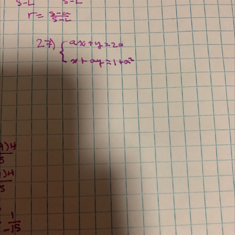 Solve the system of equations ax+y=2a x+ay=1+a^2-example-1