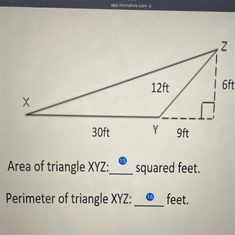 What is the area and perimeter of triangle XYZ?-example-1