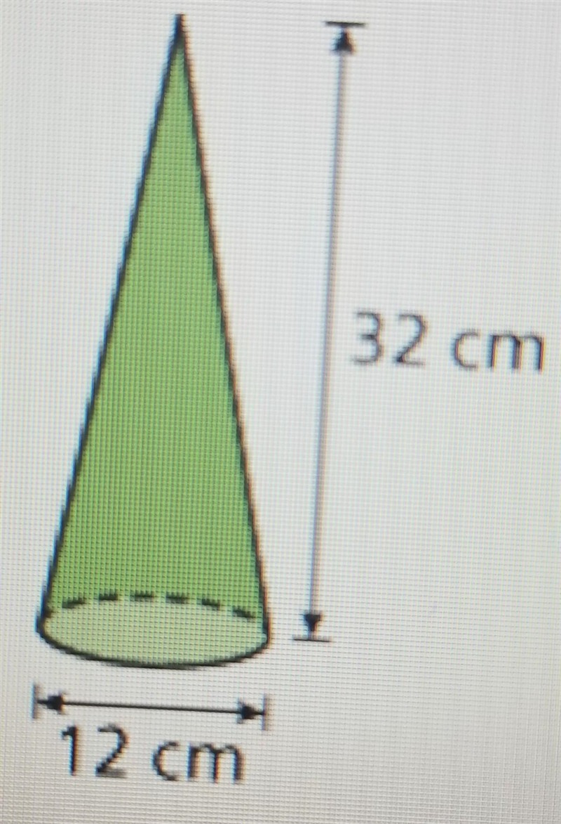 Find the area of a vertical cross section through the center of the base of the cone-example-1