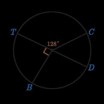 Find the measure of arc TCB in circle p.(picture attached below)Answer Choices:A. 128B-example-1