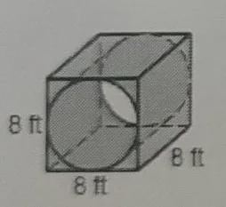 a cylinder with a diameter of 8 feet is cut out of a cube that measures 8 feet on-example-1