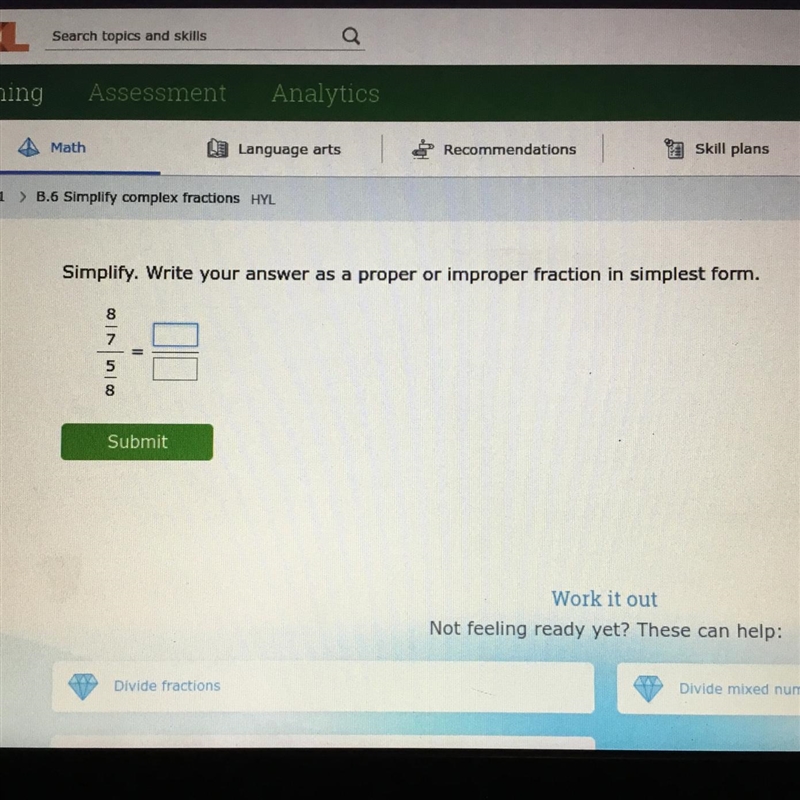 Simplify. Write your answer as a proper or improper fraction in simplest form.-example-1