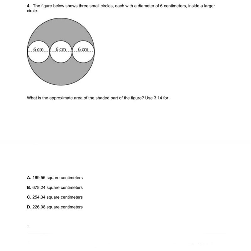 4. The figure below shows three small circles, each with a diameter of 6 centimeters-example-1