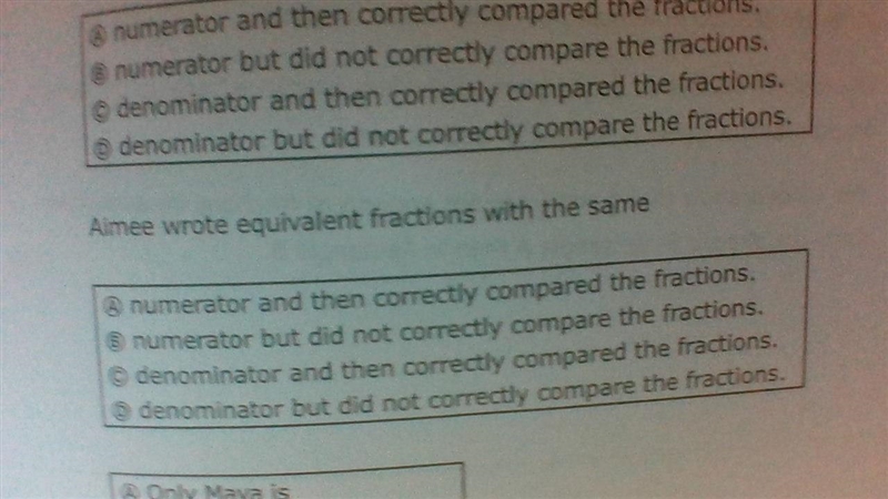 Maya and Aimee compare the fractions 2/3 and 3//5. Their work is shown below.-example-2