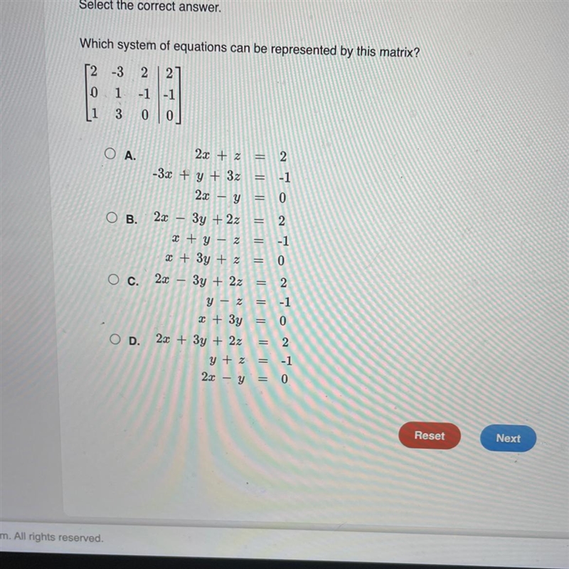 Which system of equations can be represented by this matrix?-example-1