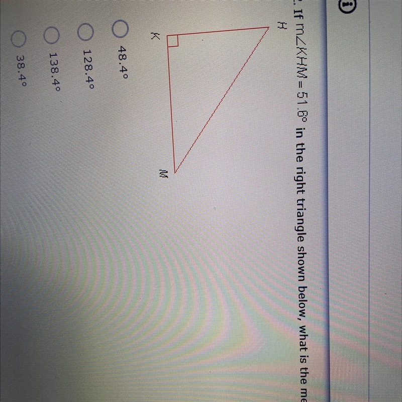 In the right triangle, what is the measure of KMH?-example-1