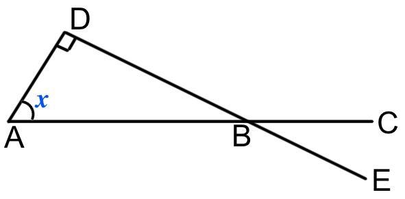 A, B & C lie on a straight line. D, B & E lie on a different straight line-example-1