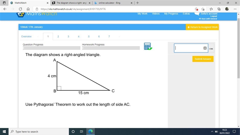 The diagram shows a right-angled triangle. Use Pythagoras ' Theorem to work out the-example-1