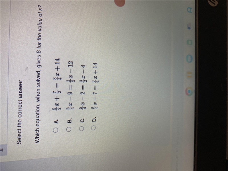 Which equation, when solved gives the 8 the value of X?-example-1