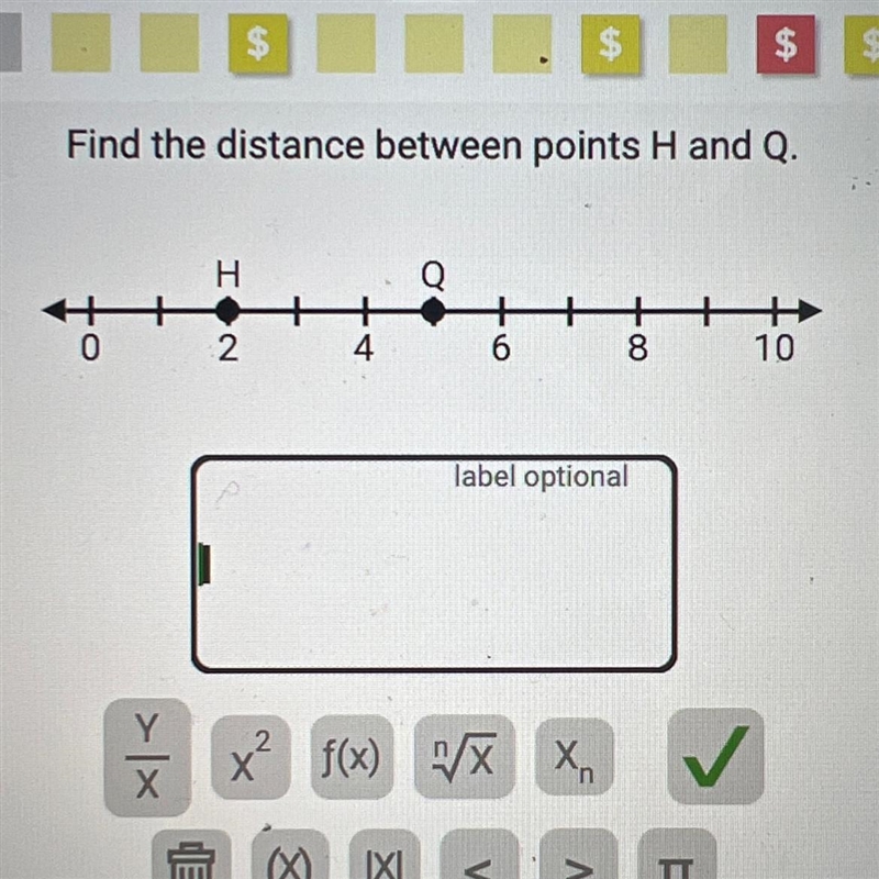 Find the distance between points H and Q. 4 0 H 2 +4 4 Q 6 8 10-example-1