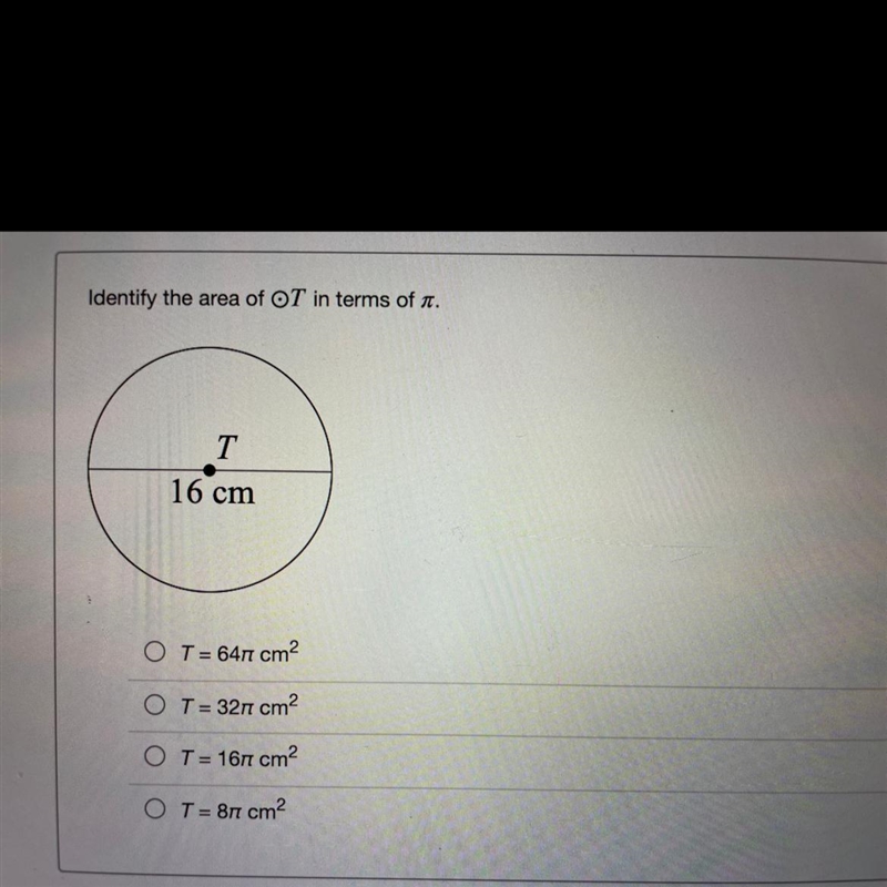 Identify the area of OT in terms of pi.-example-1