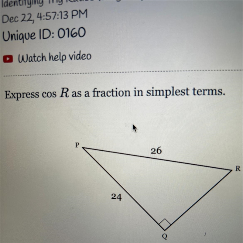 Express cos r as a fraction in simplest terms-example-1