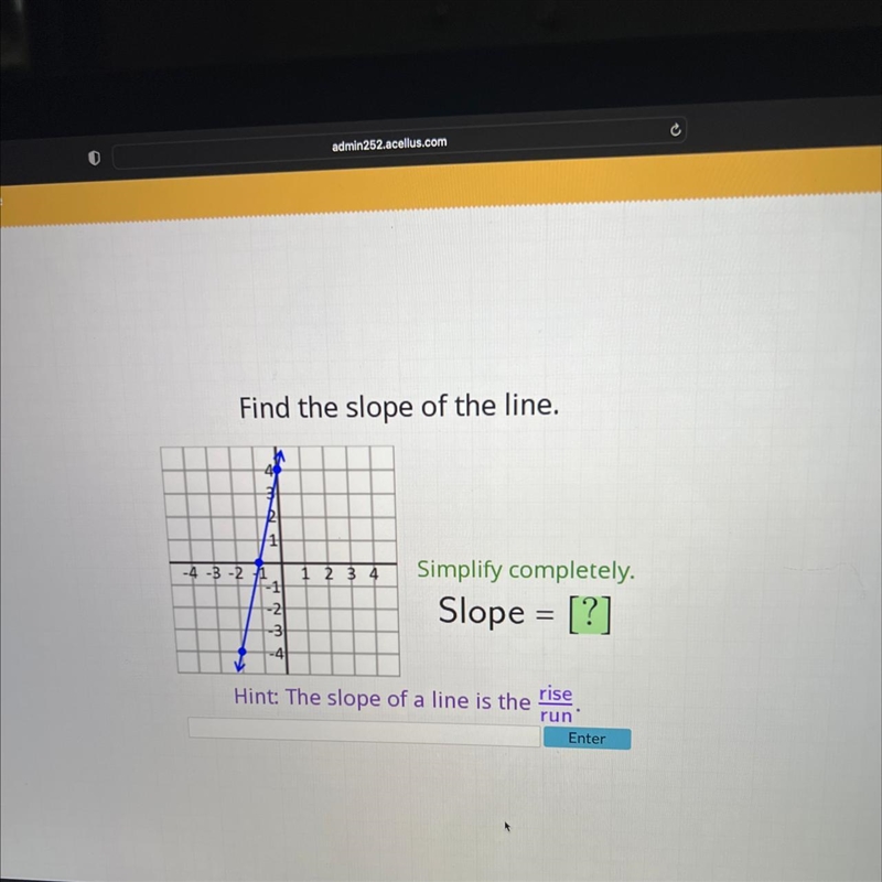 Find the slope of the line. -49 47 1 -4-3-21 1234 -2 -3 -4 1 2 3 4 Simplify completely-example-1