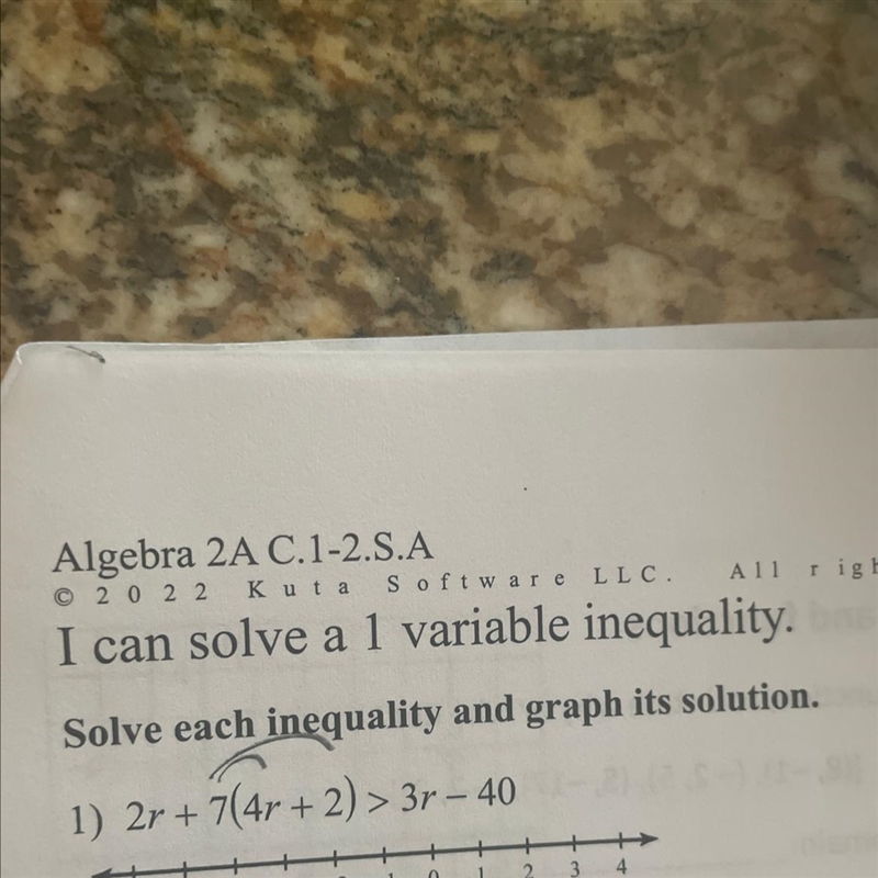 Algebra 2A C.1-2.S.A 202 2 Kuta Software LLC. All ri I can solve a 1 variable inequality-example-1