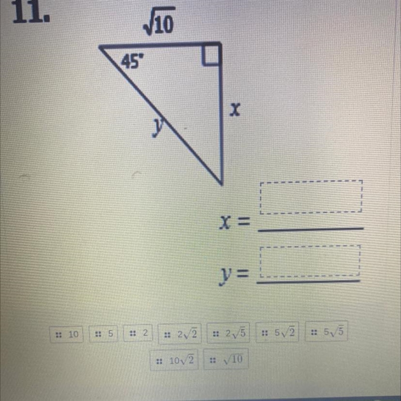 Special right triangles Find the value of each missing variable-example-1