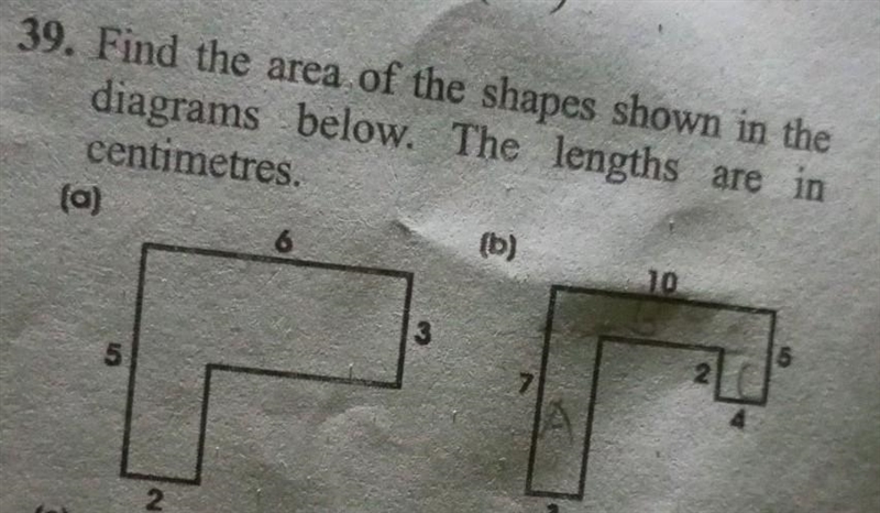 Find the area of the shapes shown in the diagrams below. The lengths are in centimeters-example-1