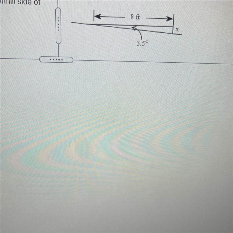 A crane is being set up on a slope of 3.5°. If the base of the crane is 8.0 ft wide-example-1