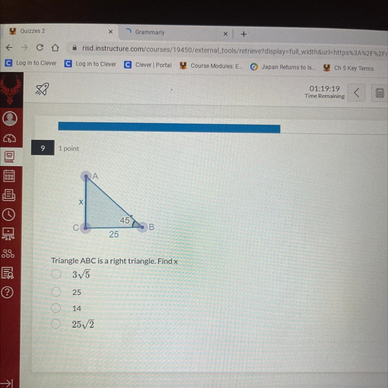 Triangle abc is a right triangle find x-example-1