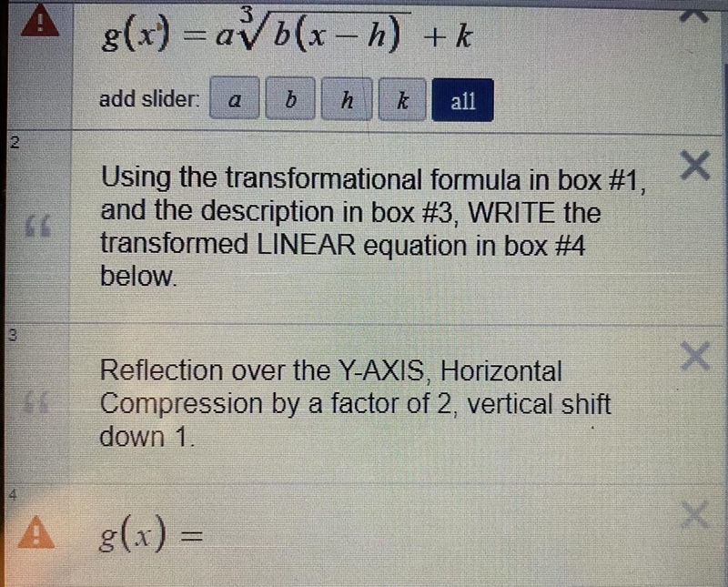 How do I write the given description in box 2 onto box 4, using the the transformational-example-1