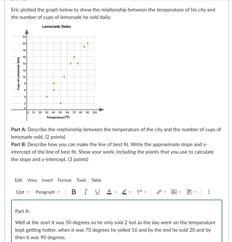 Eric plotted the graph below to show the relationship between the temperature of his-example-1