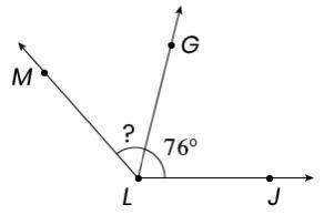 HELP ASAP The measure of angle MLJ is 132°. What is the measure of angle MLG? Enter-example-1