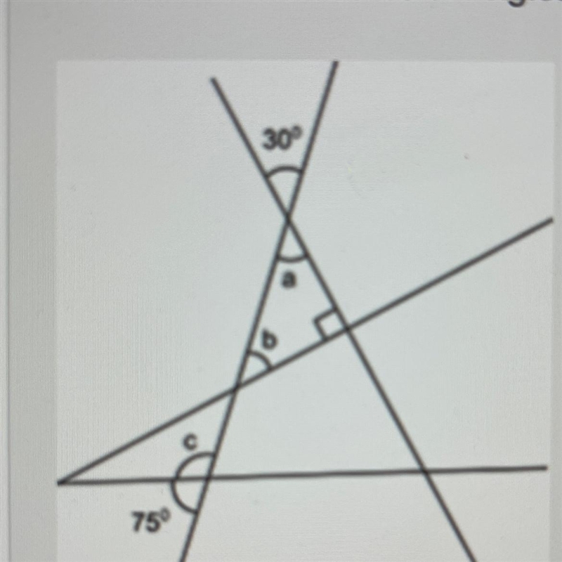 What are the measures of Angles a, b, and c? Show your work and explain your answers-example-1