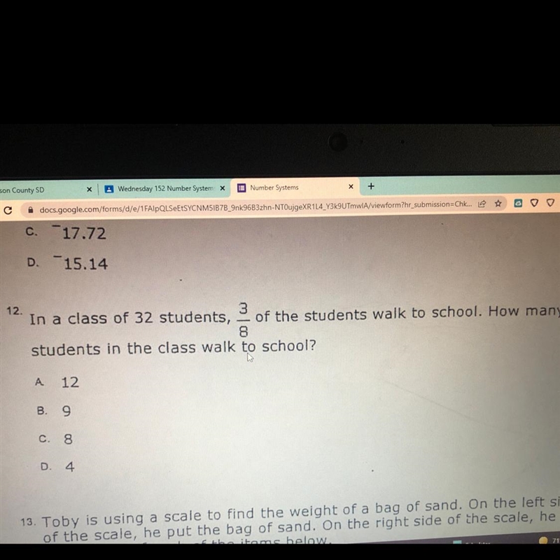 In a class of 32 students 3/8 of the students walk to school. How many students in-example-1