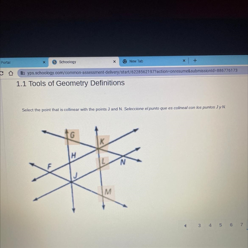 Select the point that is collinear with with the points J and N-example-1