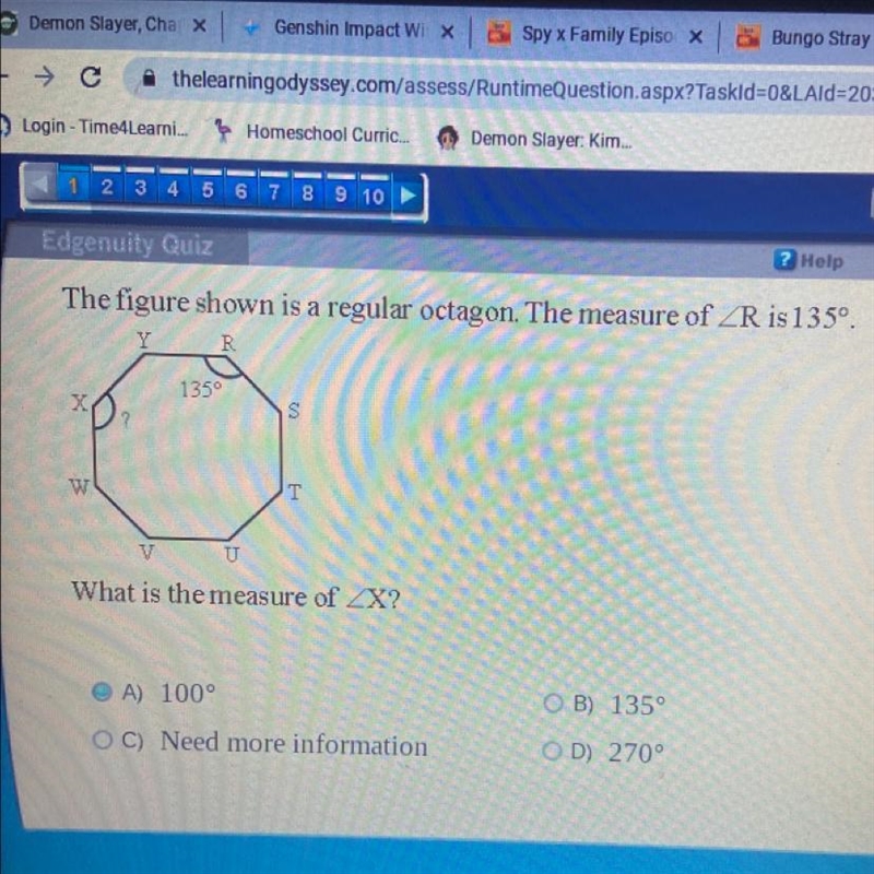 The figure shown is a regular octagon. The measure of What is the measure of-example-1