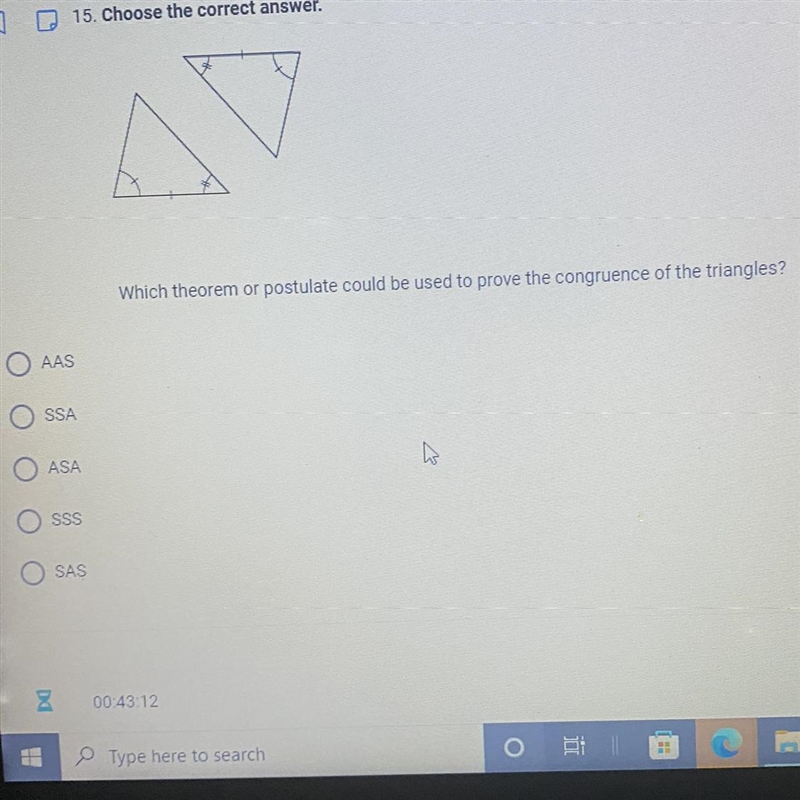 Which theorem or postulate could be used to prove the congruence of the triangles-example-1