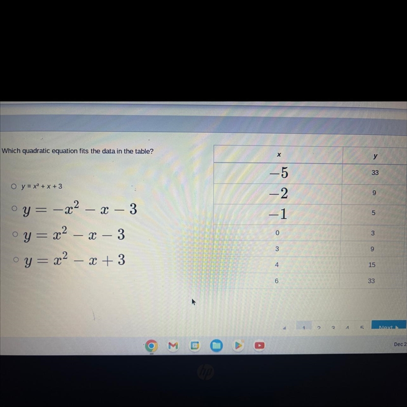 Which quadratic equation fits the data in the table?-example-1