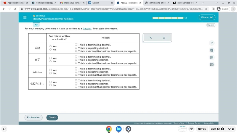 For each number, determine if it can be written as a fraction. Then state the reason-example-1