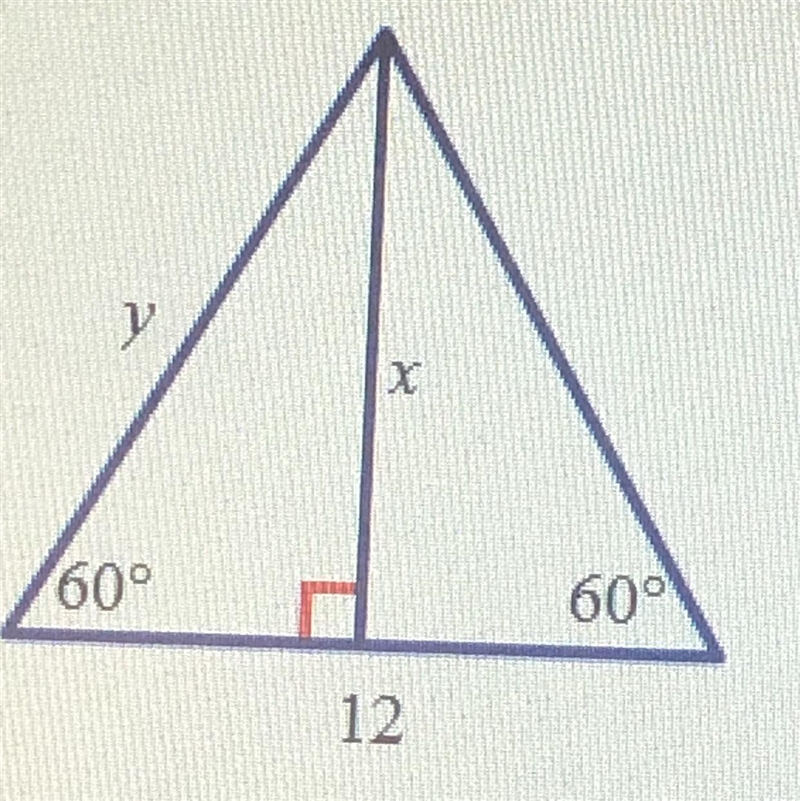 Find the value of x and the value of y A. x = 6, y = 12sqrt2 B. x = 9, y = 12 C. x-example-1