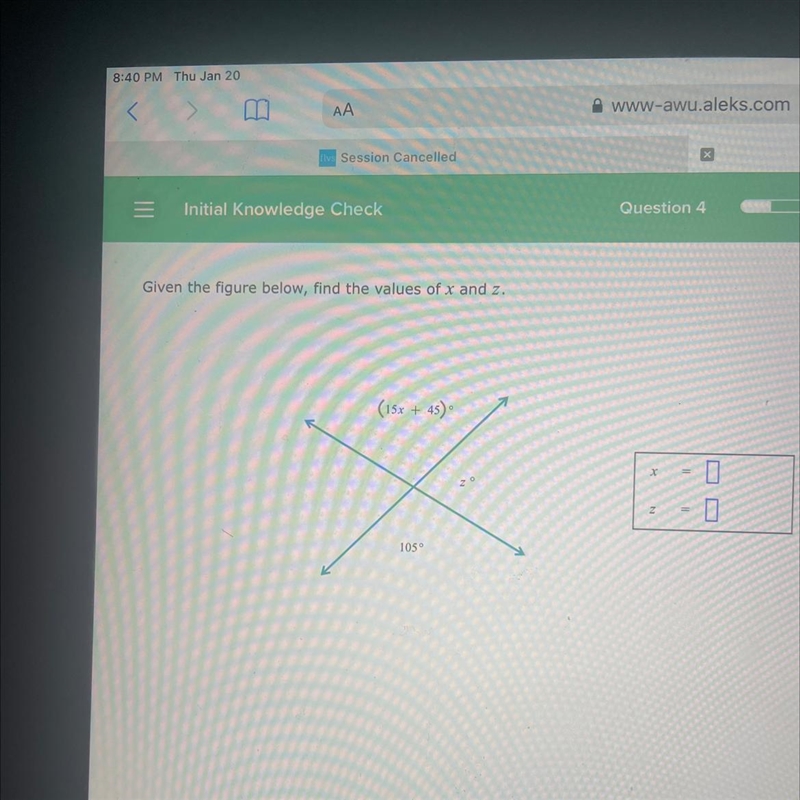 Given the figure below find the values of x and z-example-1