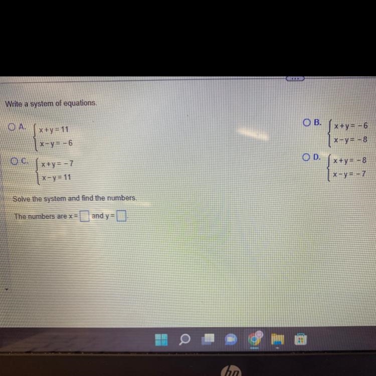 Let x represent one number and let Y represent another number. The sum of two numbers-example-1