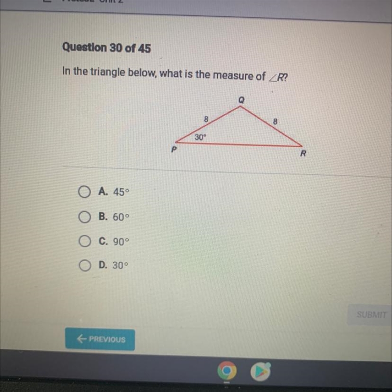 In the triangle below, what is the measure of-example-1