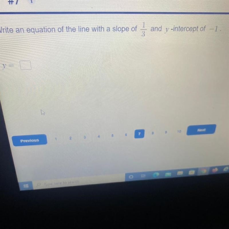 Write an equation of the line with a slope of 1/3 and y-Intercept of -1-example-1