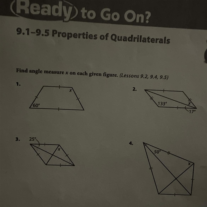 Find angle measure x on each given figure. (Lessons 9.2, 9.4, 9.5)-example-1