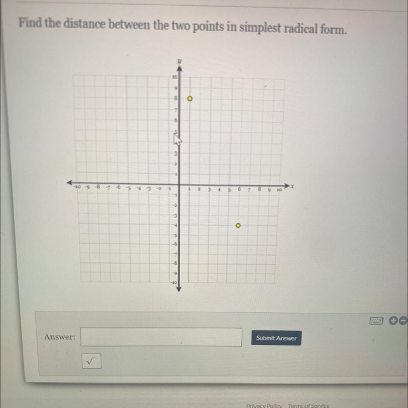 Find the distance between the two points in simplest radical form.-example-1