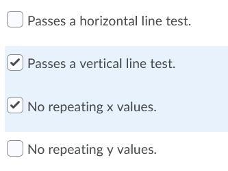 What are the ways to determine if a relation is a function? select EACH correct answer-example-1