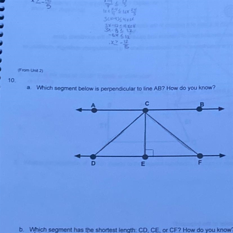 10. Which segment below is perpendicular to line AB? How do you know?-example-1