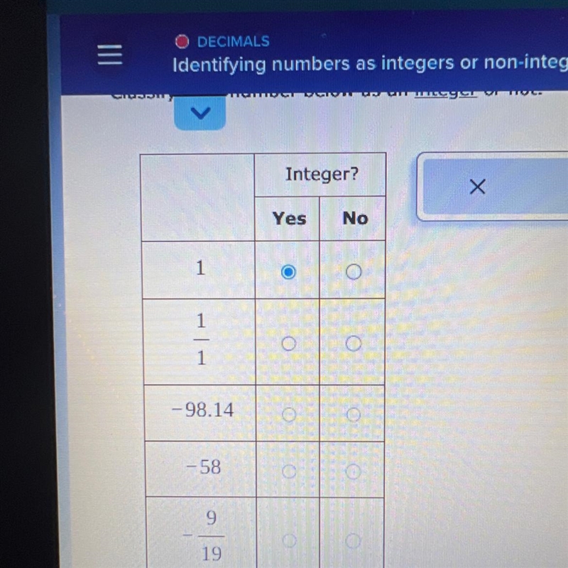 Classify each number below as an integer or not-example-1