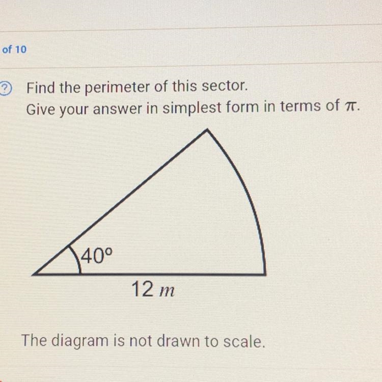 © Find the perimeter of this sector. Give your answer in simplest form in terms of-example-1