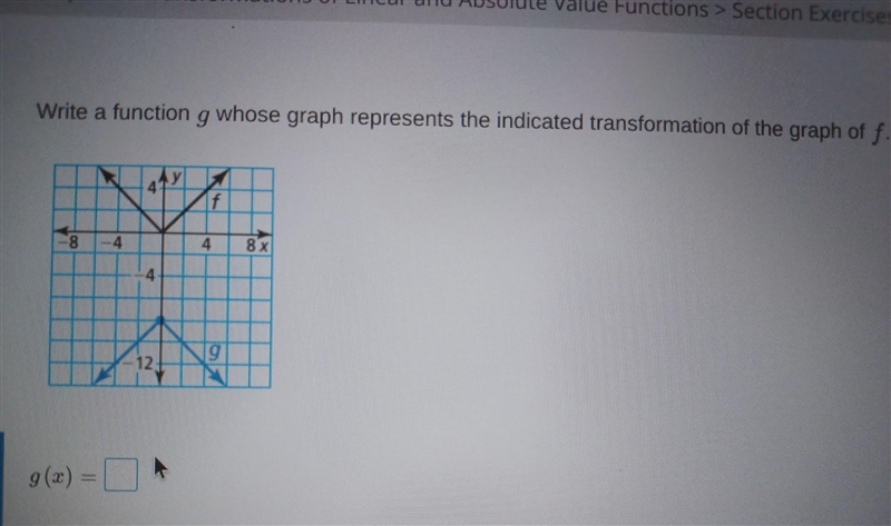 Write a function g whose graph represents the indicated transformation of the graph-example-1